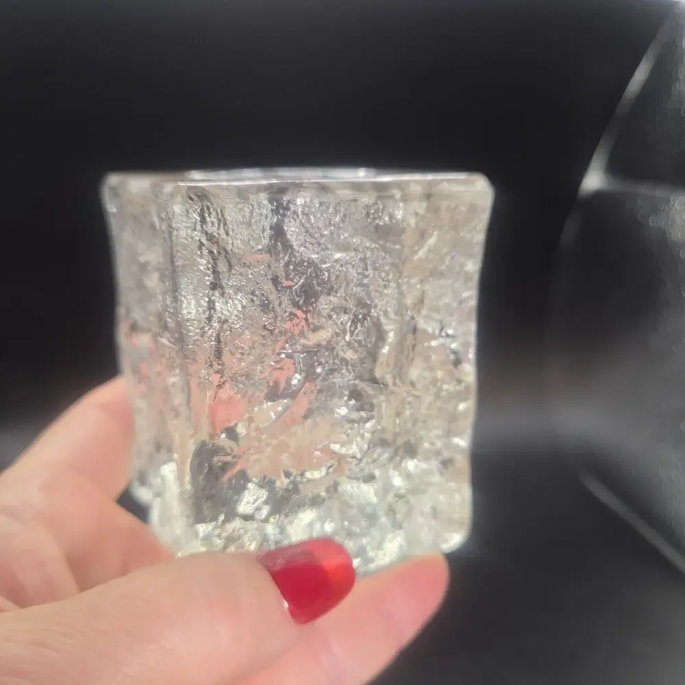 Vintage MCM Iced Glass Cube Tea Light Candle Holder Likely Finnish Scandinavian